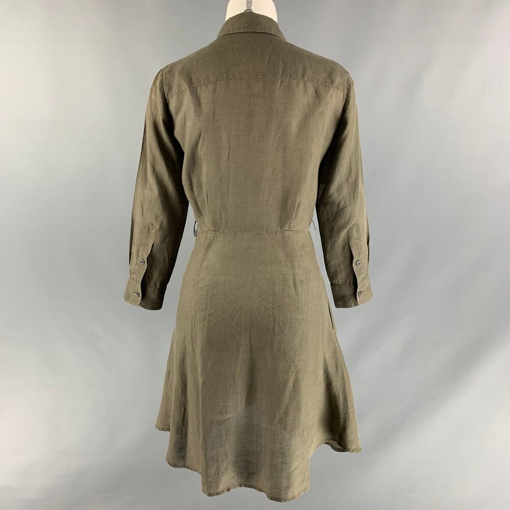 THEORY Size 2 Olive Ramie Solid Shirt dress - Picture 3 of 6